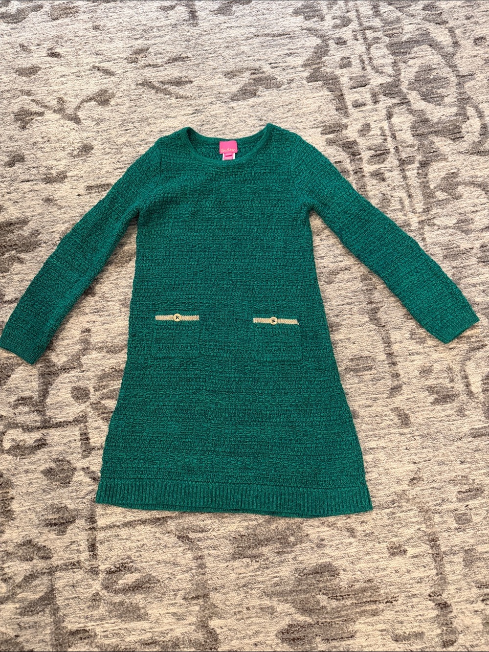 Lilly Pulitzer Emerald Green Knit Pocket Dress with Gold Accents
